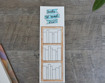 Hand-drawn Watercolor Book Shelf Book Tracker Bookmark ~ Nerdy Bookmark ~ Literary Bookmark