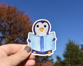Bookish Penguin Reading Book ~ Waterproof Vinyl Decal Sticker for Laptop Water Bottle