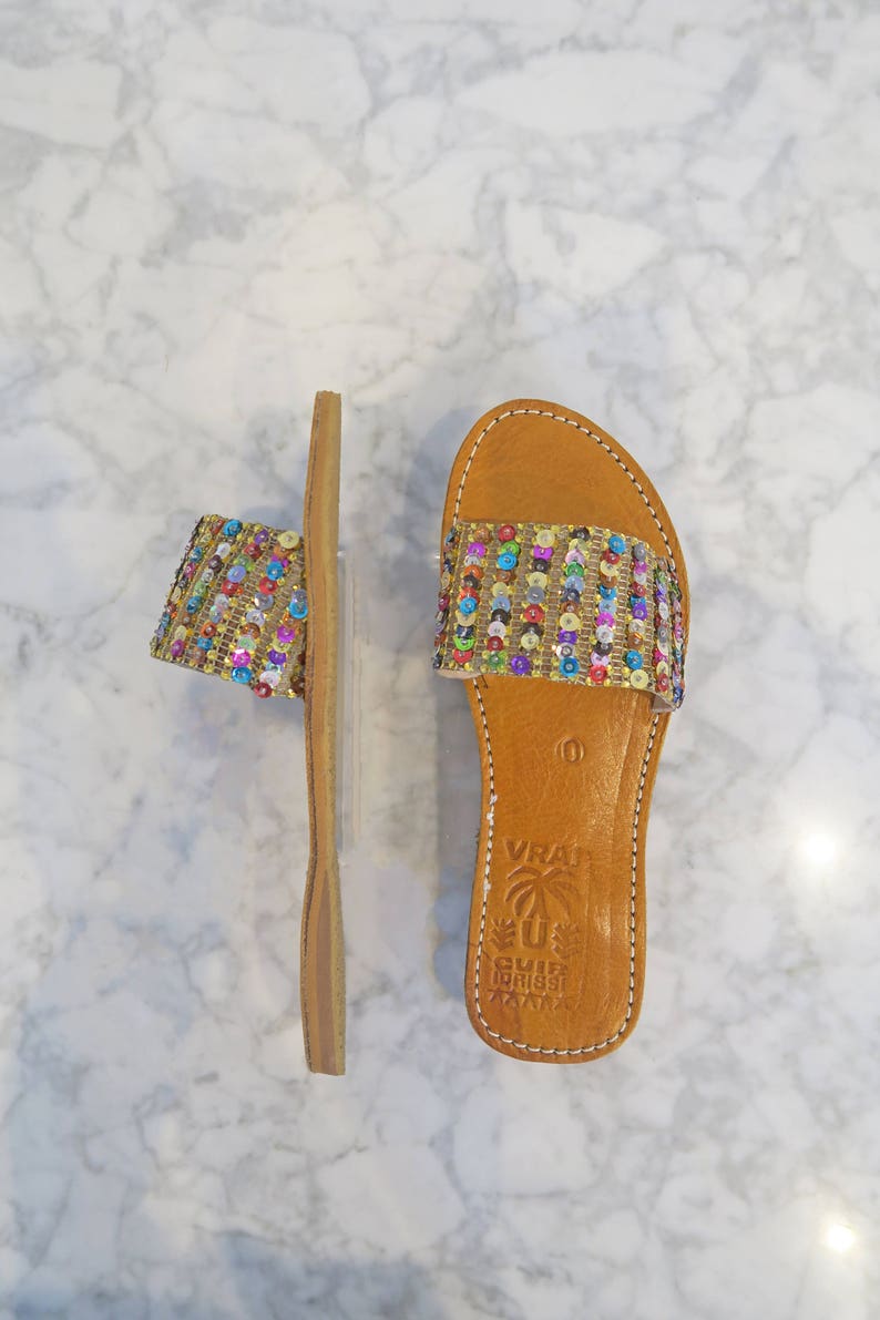 Multi-coloured Sequin Embellished Morrocan Sandals / Sliders - Etsy