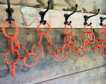 9' Outdoor Fall Garland, Halloween decor, reclaimed lobster rope, Orange rope garland, Nautical hanging card holder by Wharf Warp