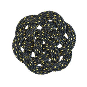 Celtic Knot Trivet in Black and White, Decorative rope art, Upcycled lobster rope mat, Nautical tabletop pad, Made in Maine by WharfWarp