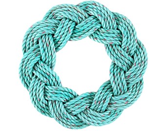 Mariner Wreath in Bowrider, Turquoise green rope wreath, Upcycled lobster rope wreath, Nautical outdoor wreath, Made by WharfWarp