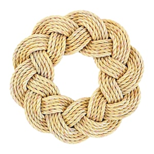 Mariner Wreath in Sunflower, Light Yellow rope wreath, Upcycled lobster rope wreath, Nautical outdoor wreath, Handmade in Maine by WharfWarp