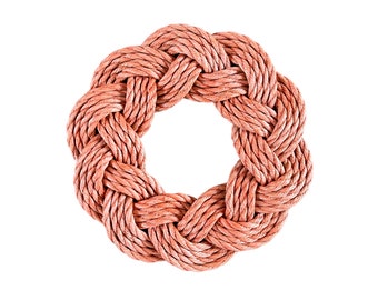 Mariner Wreath in Peach, Outdoor nautical wreath, Upcycled lobster rope wreath, Peach wreath, Maine made by WharfWarp