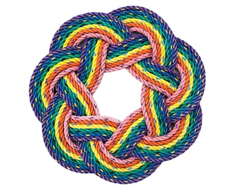 Rainbow Wreath, Upcycled lobster rope wreath, Maine made, Nautical door decor, LGBTQ wreath, Pride wreath, nautical decoration