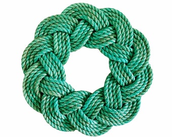 Mariner Wreath in Green, Green St Patrick’s Wreath, Upcycled lobster rope wreath, Nautical outdoor wreath, Hand woven in Maine by WharfWarp