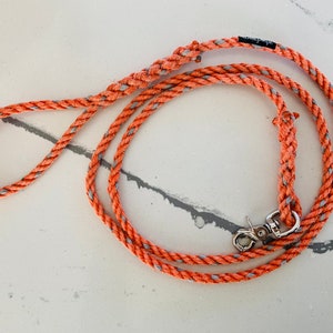 6' Rope dog leash, Upcycled lobster rope, Maine made, nautical dog lead, dog gift, custom colors, by WharfWarp Salmon w/ Gray