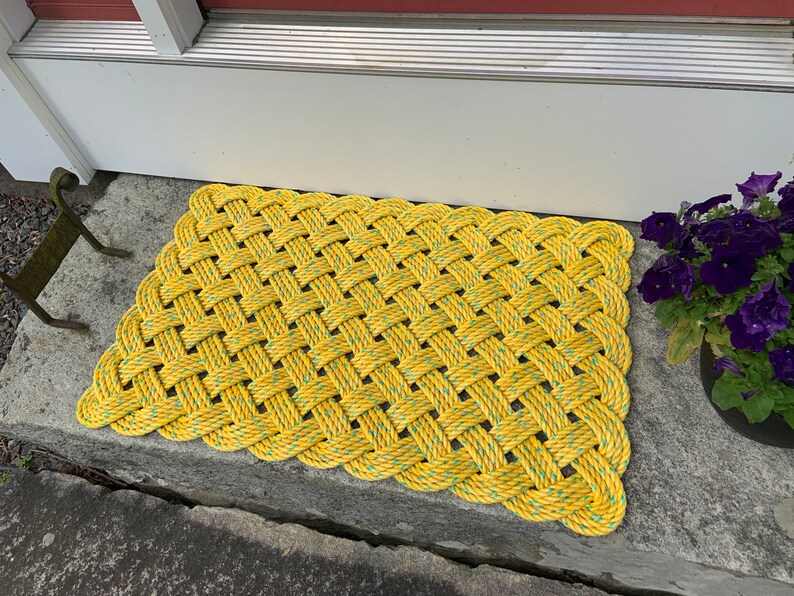 Yellow Slickah Rope Mat Upcycled Lobster Rope Doormat Maine Etsy