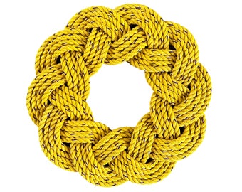Mariner Wreath in Sunshine, Nautical Spring decoration, Yellow wreath, Upcycled Fall door decor, Woven rope by WharfWarp in Freeport, Maine