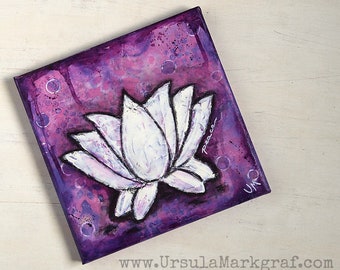 PEACE - Lotus-Canvas - original mixed media art on canvas, 20cm x 20cm, wall art