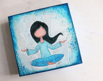 I am loved - Canvas - original mixed media art on canvas, 20cm x 20cm x 5cm, wall art for meditation or yoga lover