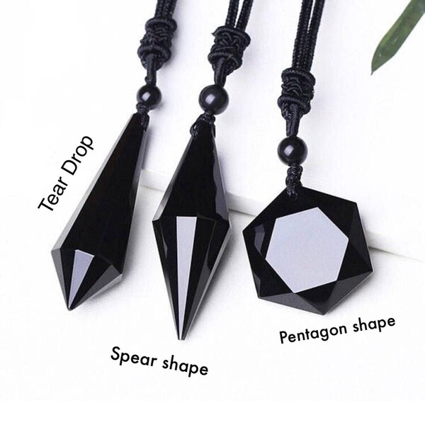 Natural Apache Tears (Obsidian)  Drop Pendant Necklaces stone pendant for men and women, Crystals Chakra pendulum