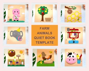 Plantilla de página de libro tranquilo de animales de granja, patrón de libro ocupado PDF, patrón de costura de libro de cuentos para niños pequeños, patrones de libro tranquilo para niños pequeños pdf
