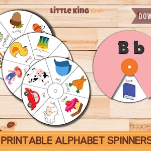 Printable Alphabet Spinners, Beginning Sounds Phonics Matching Wheels, Alphabet Printable, letter alphabets, montessori alphabet activities