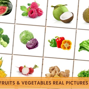 Fruits et légumes Flashcards Image réelle, Cartes flash imprimables Montessori, Flashcard pour les tout-petits Flashcards pour enfants fruits montessori