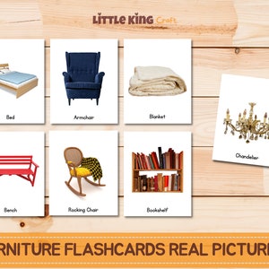 MEUBILAIR Echte foto's Flashcards, Montessori-materialen, Huishoudelijke Flashcards, Nomenclatuurkaart, huisflitskaarten, Montessori afdrukbaar