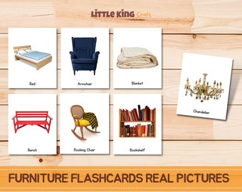 FURNITURE Real Pictures Flashcards, Montessori Materials, Household Flashcards, Nomenclature Card, house flashcards, Montessori printable