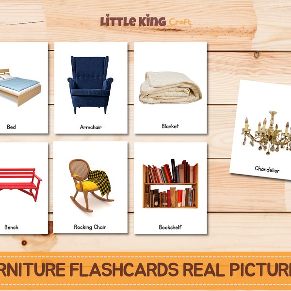 FURNITURE Real Pictures Flashcards, Montessori Materials, Household Flashcards, Nomenclature Card, house flashcards, Montessori printable