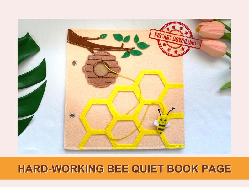 Hard-working Bee Quiet Book Page, Busy Book Page Pattern PDF, Toddlers Story Book Sewing Pattern, Quiet Book Patterns For Toddlers pdf