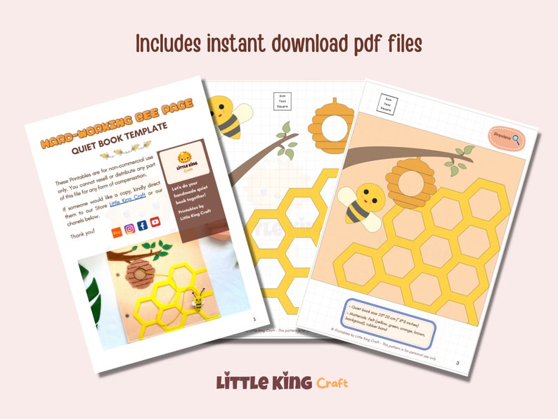Hard-working Bee Quiet Book Page, Busy Book Page Pattern PDF, Toddlers Story Book Sewing Pattern, Quiet Book Patterns For Toddlers pdf