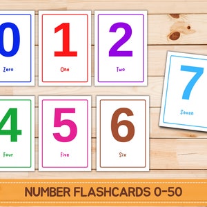 Basic NUMBER FLASHCARDS 0 -50, Number Flashcards printable 0-50 for kids, Kindergarten, Preschool Activity, Toddler Activity, Homeschool
