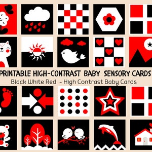 High Contrast Sensory Flashcards, Black White and Red Flashcards, Sensory Cards for Infant Stimulation, Tummy Time Cards PDF