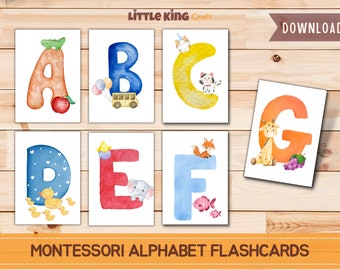 Montessori Alphabet flashcards Printable, Watercolor ABC flashcards, Letter cards for Toddlers, alphabet letters, flashcard download