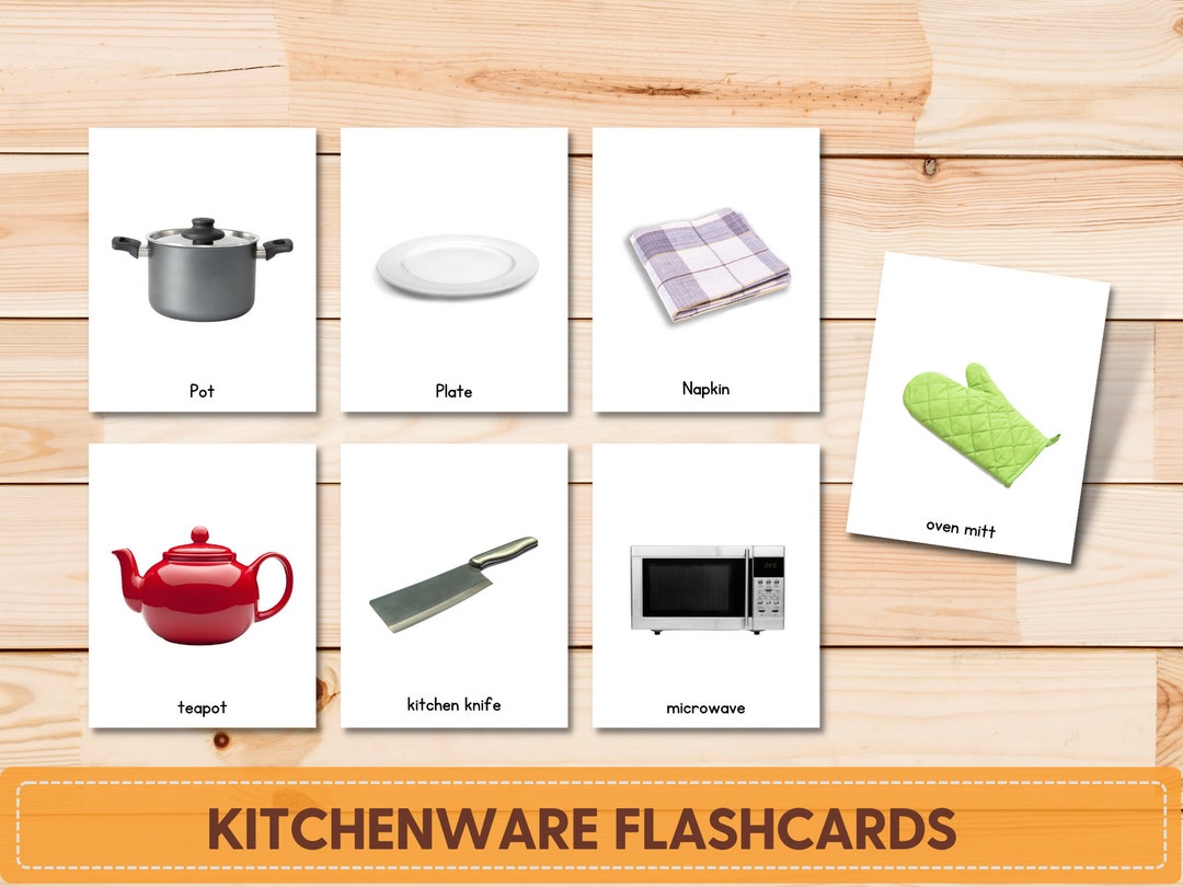 Pot Flash Card 60 Kitchen Flashcards Real Pictures, Montessori Flashcards Printable ...