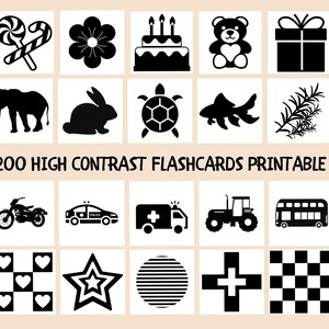 200 High Contrast Baby Black and White Flashcards Printable, Cards For infants Baby, Picture Cards For Newborn, Monochrome Flashcards Print