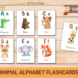 Animal Alphabet flashcards with Pictures, cute Animal flashcards, Letter cards for Toddlers, Montessori Flashcard Printable, ABC Flashcards