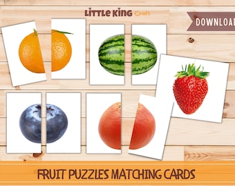 Fruit Puzzles (Real Pictures), Matching Cards, Montessori Puzzle, Toddler Puzzle Matching Game, Preschool Game