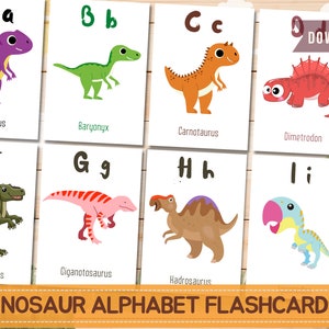 Dinosaur Alphabet Flashcards, Nomenclature FlashCards, Toddler Alphabet Cards, Dino cards, Homeschool Learning, Educational Flashcards