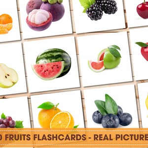 Fruits Real Picture Flashcards, Preschool fruit card, fruit flashcards with picture, montessori printable flashcard, Fruits cards