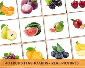 Fruits Real Picture Flashcards, Preschool fruit card, fruit flashcards with picture, montessori printable flashcard, Fruits cards