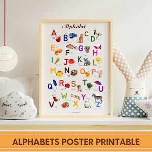Cartel del alfabeto (imágenes reales), cartel de ABC, cartel de Montessori imprimible, carteles de aula, arte de la guardería del alfabeto