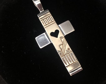 Vintage Sterling and 14K Gold Cross Pendant Signed Carolyn Pollack and Rodrick Tenario Design