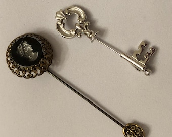 Vintage Avon Fleur de Lis & West Germany Cameo Stick Pins