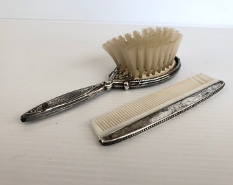 Vintage Sterling Child's Brush and Comb Set, JMS Sterling Silver Children's Baby's Brush Set