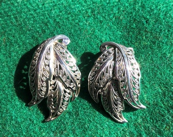 Pendientes vintage de plata de ley Alice Caviness, pendientes de clip con filigrana de hojas, Alemania Occidental