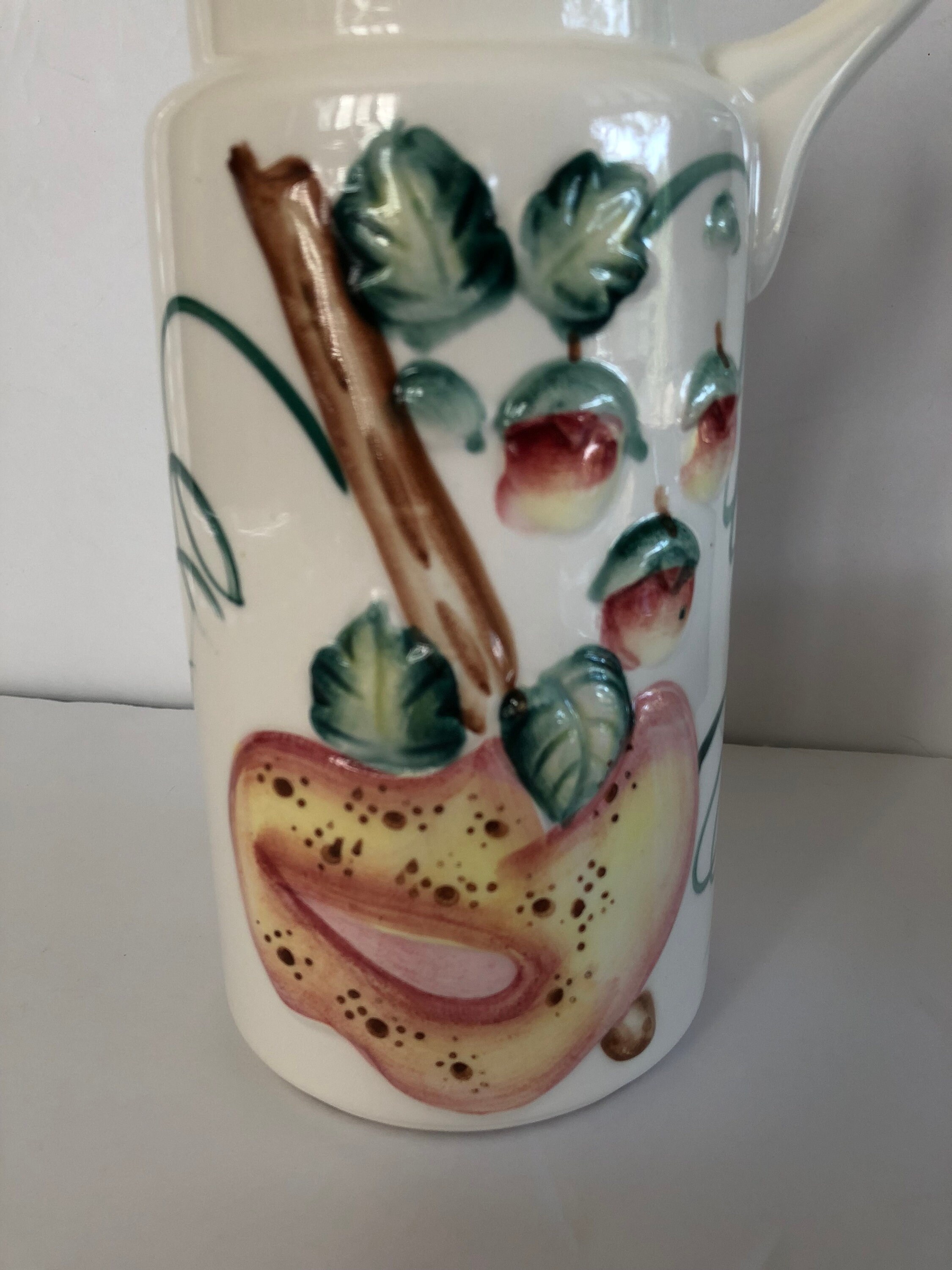 Vintage Ceramic Juice Pitcher with Handle and Colored Embossed Etsy