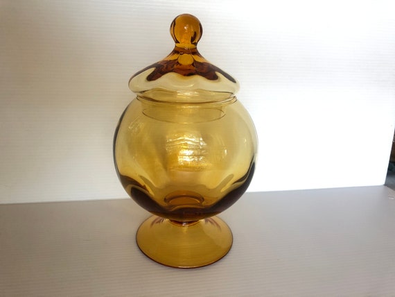 Grand Bocal D'Apothicaire Vintage Empoli – Verre Ambré, Forme Tente De Cirque – Italie 1960