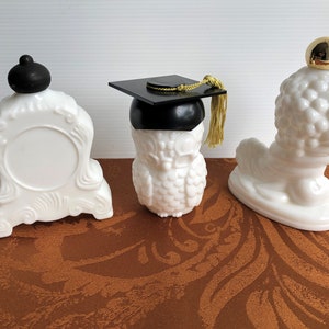 Vintage Lot of 3 Avon Bottles, Milk Glass Cornucopia, Clock and Hoot Owl