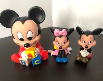 Vintage Mickey Mouse Squeeze Toys, Disney Baby Squeak Toys, Set of 3 Large Mickey and Smaller Minnie and Mickey