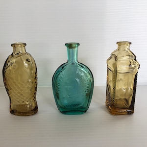 Vintage Set of 3 Mini Wheaton Bottles, Colored Glass Mini Novelty Bottles