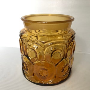 Vintage Amber Glass Canister, L E Smith Moon & Stars Pattern, Gold Glass Canister