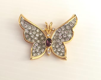 Vintage Goldtone Rhinestone Butterfly Pendant, Signed 1999 P.S.Co