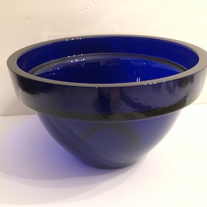 Vintage Heavy Cobalt Blue Glass Mixing Bowl 8 Inches Diameter