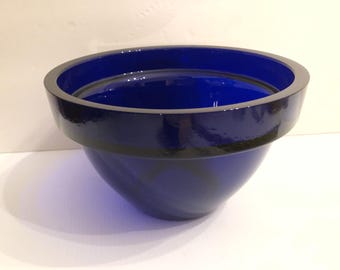 Vintage Heavy Cobalt Blue Glass Mixing Bowl 8 Inches Diameter
