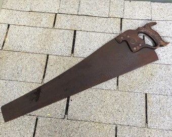 Vintage Simonds Warranted Hand Saw Carved Wood Handle, 26" Inch Blade Screw Back Handle with Simonds Medallion