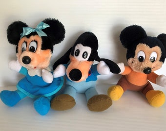Vintage Set of 3 Mickey's Christmas Carol Plush Dolls, Mickey, Minnie and Goofy